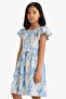 Crew Neck Patterned Short Sleeve Summer Dress for Girls B4339A825Sm - 4