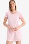 Regular Fit Pajama Set Short Sleeve Top Elastic Waist Shorts E4335Ax25Sp - 4