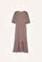 V-Neck Checked Seersucker Textured Short Sleeve Midi Dress F5806Ax25Sm - 6