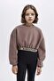 Crop Crew Neck Printed Soft Fleece Inside Sweatshirt for Girls D6186A824Wn