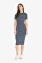 Bodycon Body-Hugging Crew Neck Striped Ribbed Camisole Short Sleeve Midi Summer Dress E8988Ax25S - 2