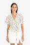 Fitted V-Neck Floral Tie Maroken Short Sleeve Blouse F4882Ax25Sm - 4