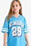 100% Cotton Oversize Wide Fit V-Neck Printed Short Sleeve T-Shirt for Girls E1895A825Sm