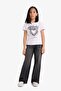 Crew Neck Printed Short Sleeve T-Shirt Girls E5902A825Sm - 2