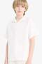 100% Cotton Oversize Wide Fit Polo Collar Muslin Short Sleeve Shirt for Boys W3239A625Hs - 4