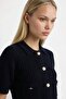 Cropped Fit Shirt Collar Buttoned Knitwear Short Sleeve Cardigan E1977Ax24Wn - 4