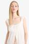 Fitted U Neck Slit Poplin Thick Strap Blouse F2321Ax25Sm