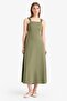 Square Neck Linen Blend Short Sleeve Midi Summer Dress F3198Ax25Sm