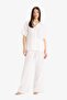Wide Leg Three-Pocket High Waist Linen Look Standard Length White Trousers A9129Ax25Sm