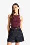 100% Cotton Paperbag High Waist Jean Shorts E0551Ax25Sm - 4