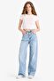 100% Cotton Wide Leg Lace-Up Waist Long Jean Trousers E8003Ax25Sm