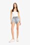 100% Cotton High Waist Cut-Off Hem Jean Shorts E4694Ax25Sm