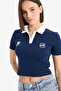 Fitted Polo Collar Printed Ribbed Short Sleeve T-Shirt E7838Ax25Sm