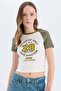 Fitted Crew Neck Printed Ribbed Camisole Short Sleeve T-Shirt E0678Ax25Sm
