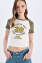 Fitted Crew Neck Printed Ribbed Camisole Short Sleeve T-Shirt E0678Ax25Sm - 4