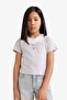 Cropped Fit Crew Neck Ribbed Short Sleeve T-Shirt Girls E1830A825Sm - 4