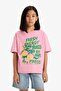 100% Cotton Oversize Wide Fit Crew Neck Printed Short Sleeve T-Shirt Girls E0386A825Sm