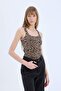 Slim Fit Leopard Patterned Round Neck Ribbed Camisole Undershirt D4548Ax25Sp - 3
