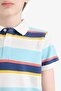 100% Cotton Polo Collar Striped Pique Short Sleeve T-Shirt Boys D7828A825Sm - 5
