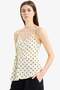 Slim Fit Polka Dot Pack V-Neck Wrinkled Strap Blouse F0086Ax25Sp - 5