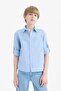 100% Cotton Polo Collar Linen Look Long Sleeve Shirt for Boys B5983A825Sm