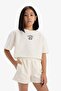 Cotton 2-Piece Set Printed Short Sleeve Ecru T-Shirt Shorts Girls E0730A825Sm - 3