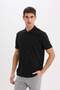 Regular Fit Polo Neck Half Zipper Short Sleeve Black T-Shirt E4233Ax25Sm - 4