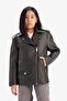 Waterproof Zippered Double Pocket Faux Leather Jacket Coat Girls D6922A825Sp - 3