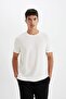 Regular Fit Crew Neck Short Sleeve White Crinkle T-Shirt D6477Ax24Hs