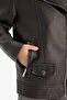 Waterproof Zippered Double Pocket Faux Leather Jacket Coat Girls D6922A825Sp - 5
