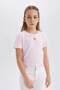 Slim Fit Narrow Cut Crew Neck Heart Patterned Ribbed Short Sleeve T-Shirt Girl Child E0823A825Sm - 5