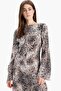 A-Line Boat Neck Leopard Print Moroccan Long Sleeve Midi Dress E5793Ax25Sp - 4