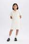 Gabardine Pocket Buttoned Short Sleeve Summer Dress Girls D9223A825Sm - 3