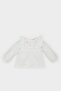 Crew Neck Floral Embroidered Flared Poplin Long Sleeve Shirt Baby Girl E2833A525Sp