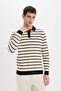 Regular Fit Polo Neck Striped Knit Sweater E7604AX24WN - 3