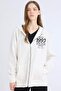 Oversize Wide Fit Hooded Printed Zippered Thick Sweatshirt E5991Ax