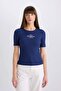 Slim Fit Narrow Cut Crew Neck Printed Ribbed Camisole Short Sleeve T-Shirt E5070Ax25Sp - 3