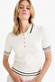 Short Sleeve Ribbed Polo Collar Basic Sweater D9007Ax25Sp - 4