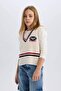 V-Neck Embroidered Knitwear Sweater for Girls D8636A825Sp - 6