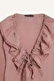 Ruffled V-Neck Basic Blouse E3393AX24WN - 8