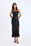 New Year's Themed Degaje Neck A-Line Satin Strap Midi Dress E0471Ax24Au - 4