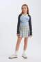 Slim Fit Narrow Cut V-Neck Printed Ribbed Camisole Long Sleeve T-Shirt Girl Child D6991A824Wn - 2