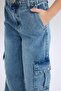 100% Cotton Wide Leg Cargo Wide Leg Jean Trousers for Girls D7089A825Sp - 7