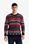 New Year's Themed Standard Fit Crew Neck Knitwear Sweater D5485Ax24Wn