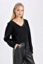 Oversize Wide Fit V-Neck Knitwear Sweater E2309Ax24Wn - 3
