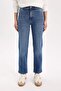 Comfort Straight High Waist Ankle-Length Jean Washed Trousers E3411Axns - 6