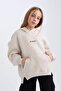 Oversized Wide Fit Hooded Printed Soft Fleece Inside Sweatshirt for Girls D6185A824Wn - 3