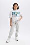 Oversize Wide Fit Hooded Printed Sweatshirt for Girls D4382A824Wn - 2