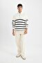 Standard Fit Stand Collar Half Zipper Striped Knitwear Sweater D3274Ax24Wn - 2
