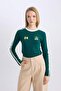 Fitted Bodycon Printed Rib Long Sleeve T-Shirt D8080Ax24Au - 3